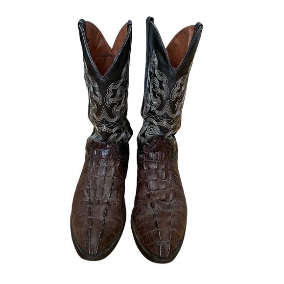 Texas Legacy Handmade Leather Brown Cowboy Boots Alligator Tail Print Mens 11 - Picture 3 of 10